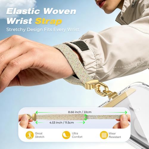 Stretchy Phone Wrist Strap, with 360° Rotatable Metal Tab - color: Stone Speckled