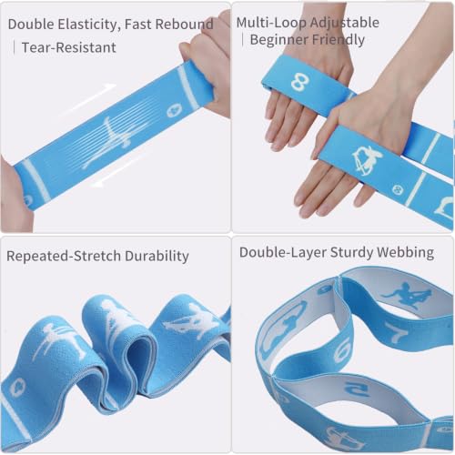 2-Pack Adjustable Kids Dance Stretch Bands - 8-Loop Elastic Bands for Ballet, Latin, Yoga, Gymnastics & Stretching - Flexible, Multi-Section Design for Dance Training & Flexibility - color: Blue+Pink