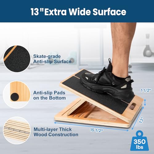 StrongTek Stretch & Stability Set – Wooden Slant Board + XL Foam Wedge Blocks, for Calf Stretch, Ankle Mobility, Squats, Physical Therapy & Yoga