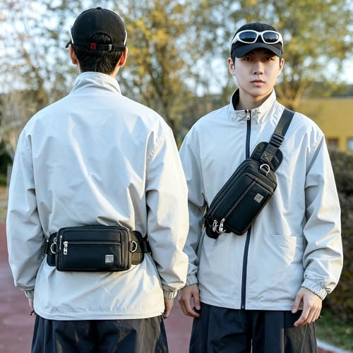 Fanny Pack for Women, Fashion Crossbody Waist Bag with 5 Zipper Pockets, Lightweight Adjustable Strap Chest Bag for Travel Hiking Running (Black) - color: Black