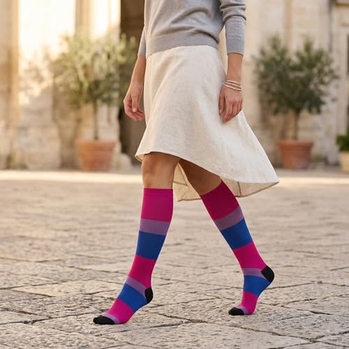 Compression Socks Knee High Support Stockings Women Men - color: Bisexual Flag Pride