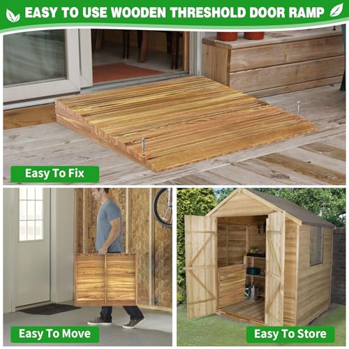 3" Rise Solid Wooden Threshold Ramp with Grooves for Home Steps/Wheelchairs - size: 3 inches