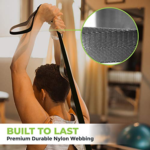 Physical Therapy Yoga Stretch Strap with 12 Loops, 1 Inch Wide, 8 Ft Long - color: Black/Grey