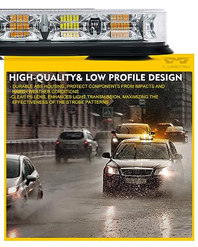 LUMENIX Amber White 72 LED Rooftop Magnetic Strobe Beacon Lights for Trucks - color: White Amber