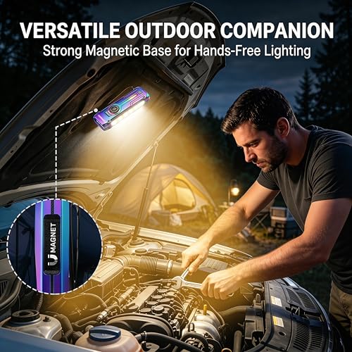 HAUSBELL Flat EDC Flashlight 1800LM Turbo, 0.6" Ultra-Slim Pocket Light with Stepless Dimming Dial, Magnetic Base, 365nm UV & Red Laser, Side-COB Flood, USB-C Fast Charge, IP44 Weatherproof - color: Iridescent