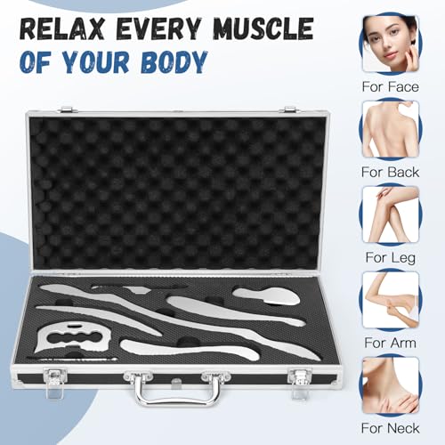 8 in 1 Stainless Steel Gua Sha Muscle Scraper Massage Tool Set IASTM Tools Portable Scraping Tool Physical Therapy Great Soft Tissue Mobilization with Carrying Case - size: 8 Piece Set