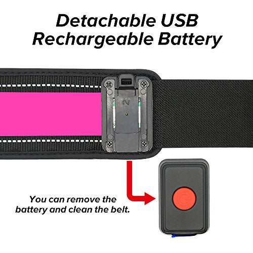 BSEEN LED Running Waist Belt - USB Rechargeable Reflective Glowing LED Waistband, Flashing Safety Light Belt for Runners, Joggers, Walkers, Pet Owners, Cyclists - color: Rose Red