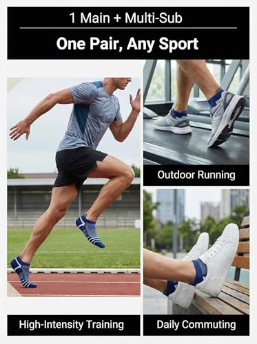 Kodal Copper-Infused Ankle Compression Running Socks Cushioned Perfect Fit - color: Purple/Yellow-5 Pairs, size: Medium-10
