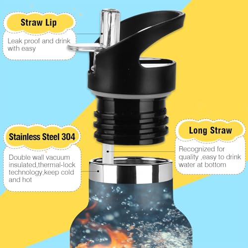 Basketball Water Flame Water Bottle Thermos Stainless Steel Vacuum Insulated Mouth Bottle with Wide Handle - color: Basketball Water Flame