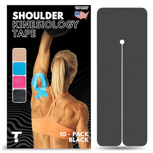 Kinesiology Tape for Shoulder | Waterproof, Sticks 7 Days, Precut Synthetic Material | K Tape for Shoulder Pain Relief & Support - Knees, Lower Back Pain, & Achilese (10 PCS | Black) - color: Black