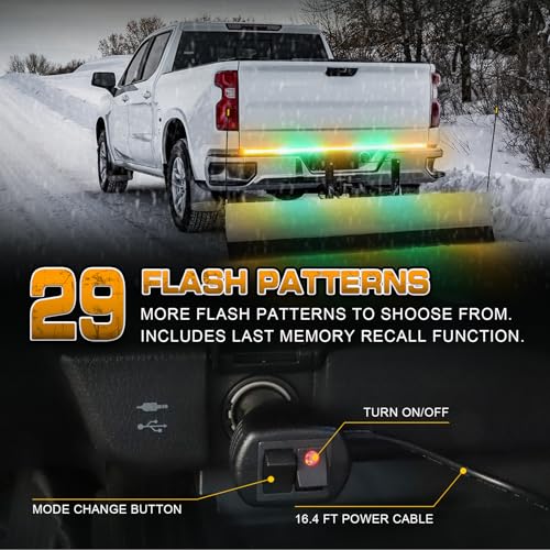 XRIDONSEN 60 inch Tailgate Lights Strip Green Amber Strobe Lights - color: Amber/Green