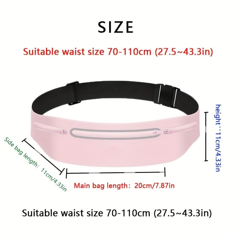 Ultra Thin Unisex Belt Bag, Adjustable Buckle Waist Pouch Fit 7.5 Inch Phone Lightweight for Running Travel Cycling (Black)