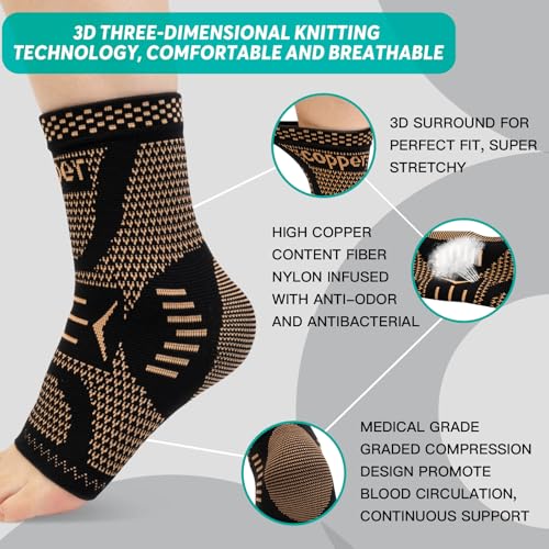 INDEEMAX Ankle Brace for Women & Men, Ankle Compression Sleeve Support Copper Infused Ankle Brace for Sprained Ankle, Plantar Fasciitis Sports, Achilles Tendonitis Pain Relief, Copper Black, S - color: Copper Black, size: Small
