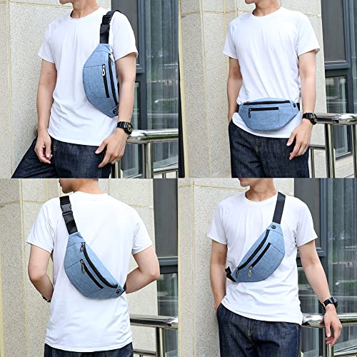 Fanny Pack for Men & Women, Fashion Waterproof Waist Packs with Adjustable Belt, Casual Bag Bum Bags for Travel Sports Running. - color: B-Denim Blue