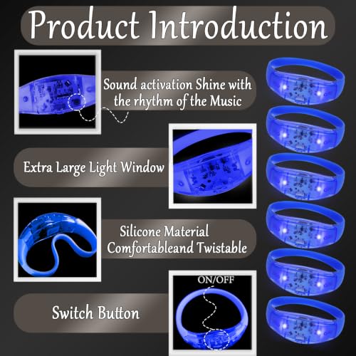 150 Pcs LED Glow Bracelets Sound Activated Light Up Bracelets for Adults Glow in the Dark Party Supplies Birthday Party Favors for Christmas, Halloween, Rave, New Year, Concert - color: Blue