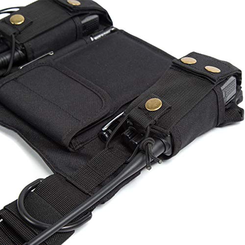 Radio Shoulder Holster Chest Harness Holder Vest Rig for Two Way Radio Chest Front Pack Pouch Walkie Talkie Case with Front Pouches for Kenwood Arcshell Retevis Baofeng UV-5R F8HP UV-82 - color: black