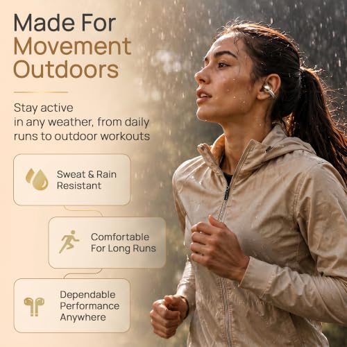 TRNDY Z-13X Open-Ear Clip-On Bluetooth Earbuds for Running, Gym & Walking, Stay Aware of Your Surroundings, Lightweight Secure Fit, IPX6 Waterproof, 80H Playtime Beige