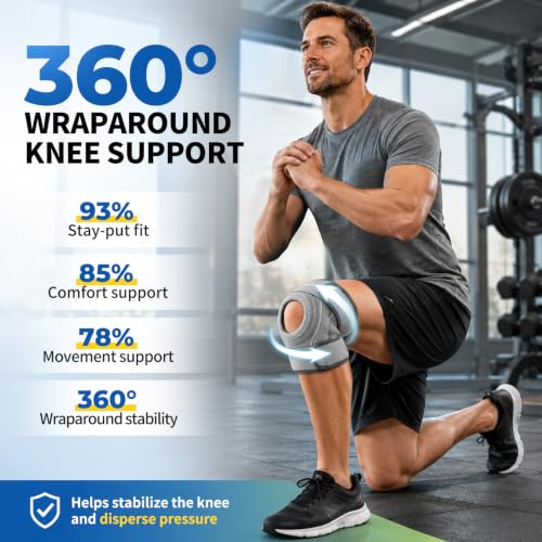 CAMBIVO Knee Brace with Side Stabilizers & Gel Pad, Open Patella Adjustable - color: Gray, size: Medium
