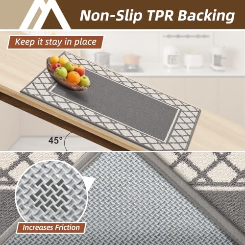 COSY HOMEER Washable Kitchen Rugs Sets of 2 Non-Slip Kitchen Mats,Grey - color: Grey, size: 20"x30" + 20"x48"