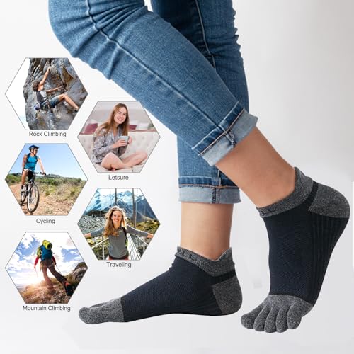 VWELL Cotton Toe Socks Five Finger Socks No Show Crew Athletic Running Socks 4 Pairs,Size 7-11 - color: Dark Blue
