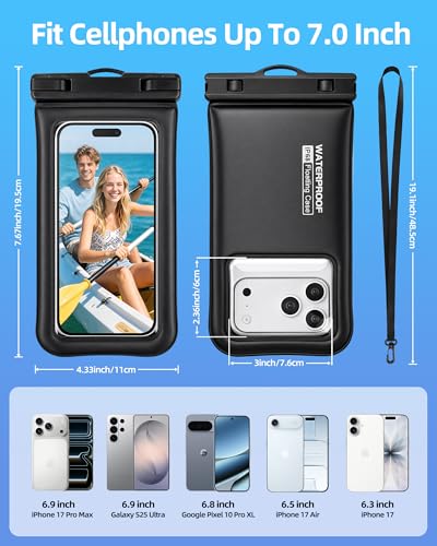 PEDVSTY Floating Waterproof Phone Pouch 2 Pack - Up to 7.0", Black - size: Regular (Up to 7.0")