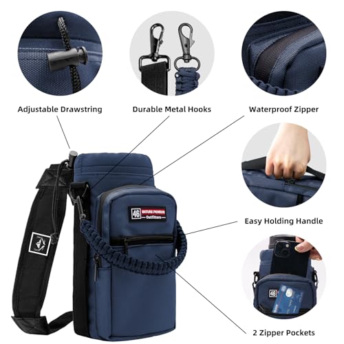 NATURE PIONEOR 26-128 oz Insulated Water Bottle Carrier Holder with Strap - color: Navy, size: 40-46oz