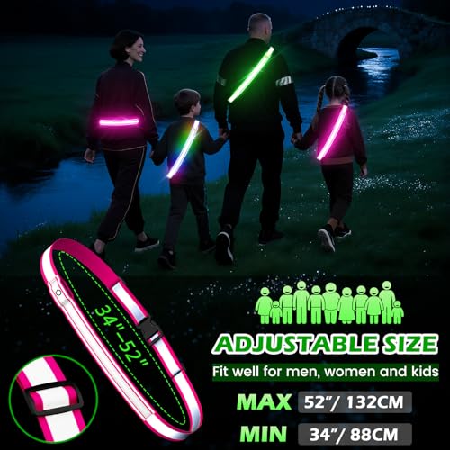 LED Reflective Belt Sash, High Visibility 5 Color 3 Light Mode Rechargeable LED Waistband Reflective Running Gear, Light Up Waist Belt Safety Gear for Running Walking Cycling at Night - color: Pink