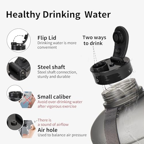 TOOFEEL Half Gallon Water Jug - 2 Liter BPA Free Reusable Bottle with Measurements - Ideal for Gym, 74 oz Matte Light Gray - color: Matte Light Gray, style: 74 oz water bottle