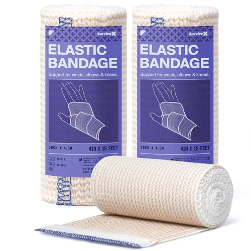 SurviveX 4" Elastic Bandage Wrap, Hook-Loop Closure, Reusable, 2 Pack - size: 2 Pack, style: Elastic 4in