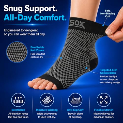 SB SOX Compression Socks for Plantar Fasciitis Relief (Solid Black, Medium) - color: Solid Black, size: Medium