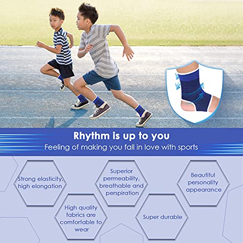 Haysandy 4 Pcs Kids Ankle Brace Support, Dark Blue, 10-15 Years - color: Dark Blue, size: 10-15 Years