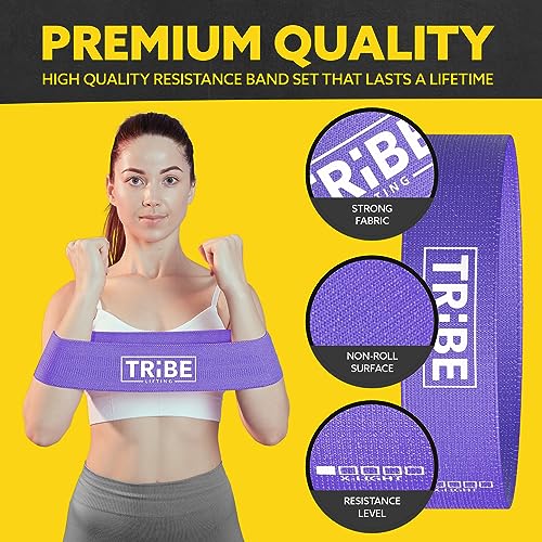 Fabric Resistance Bands for Working Out, 5-Band Set for Legs and Glutes - color: Purple