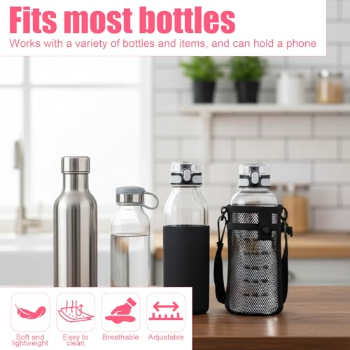 3 Pack Water Bottle Holder with Strap Bottles Mesh Water Bottle Holder with Strap Adjustable Carrier Lightweight Carrier for Hiking, Travel, Cycling, Gym, Running