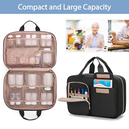 Damero Large Medicine Organizer for Large Pill Bottles, Black - color: Black
