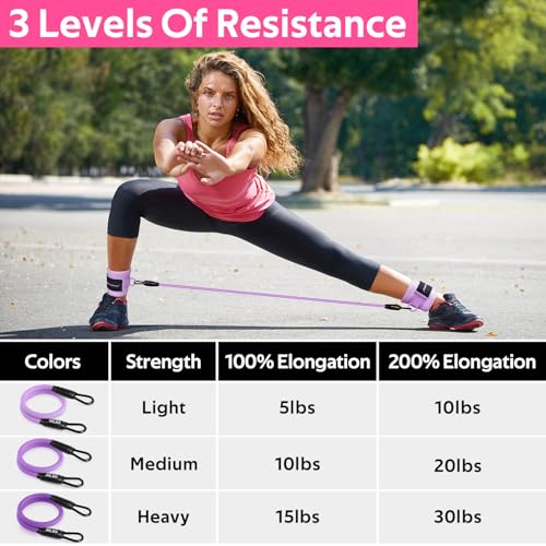 Ankle Resistance Bands w/Cuffs, Ankle Weights Women Booty Workout Equipment - color: Purple