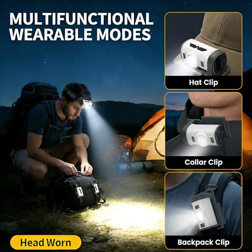 Headlamp Rechargeable, Super Bright LED Motion Sensor Headlight EDC, Detachable Head Lamp with Headband, Waterproof 8-Mode Flashlight with Red/BLue/White Light for Camping, Hiking, Running, Fishing