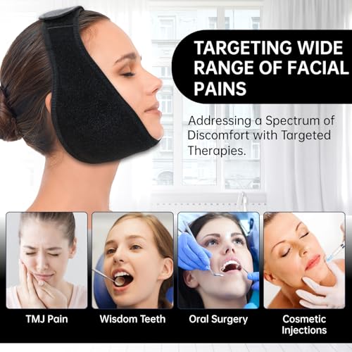 Wisdom Teeth Ice Pack Head Wrap Jaw Face Ice Pack with 4 Gel Packs - color: Black-4 Gel Pack