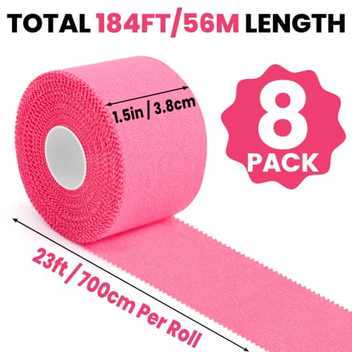 NUITPY 8 Rolls Athletic Tape, Pink Sports Tape, Easy Tear Wrist Tape - color: Pink-8 Rolls