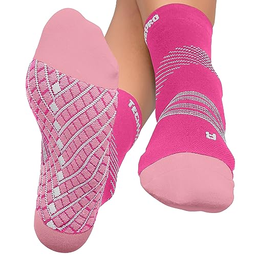 TechWare Pro Plantar Fasciitis Socks – Cushion Ankle Compression Socks Women & Men. Achilles Tendonitis Brace & Arch Support - color: Pink / White, size: Large