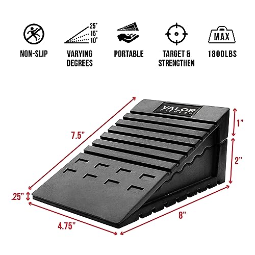 Valor Fitness Adjustable Squat Wedge Blocks, Heel Elevated Squat and Slant Board - Mobility Training, Calf Stretching, Split Squats, Lunges and Lower Body Workouts, 10°, 15° & 25° Inclines