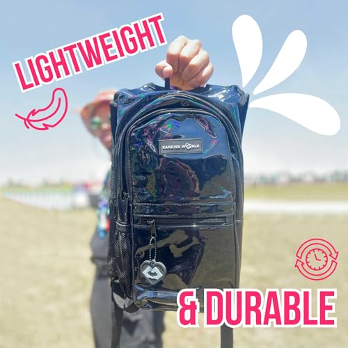 Kandies World Reflective Festival Hydration Pack - 2L Hydropack for Raves, Hiking, Biking, Running, and More (with Anti-Theft Pocket) - style: Black