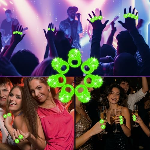 50 Pcs Light Up Rings Flashing LED Rubber Finger Rings for Carnival, July 4th, Halloween, Christmas, Concert, Goodie Bag Fillers, Raves - color: Green