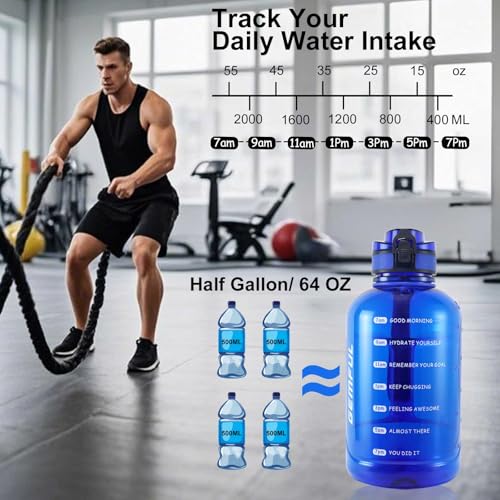 GEMFUL 2L Water Bottle with Handle 64oz Large Jug Leak-Proof (Royal Blue) - color: Royal Blue, size: 67.6 Ounces