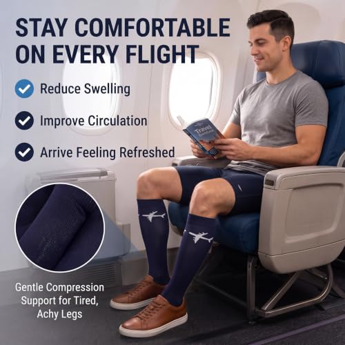 Skicuff 2 Pairs Travel Compression Socks for Men and Women - color: Navy Blue