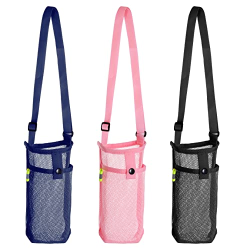 3Pcs Water Bottle Holder with Strap Water Bottle Carrier with Adjustable Shoulder Strap Water Bottle Sling Bag for Outdoor Hiking Camping Walking Travel Water Bottle Sleeve, Black, Dark Blue and Pink