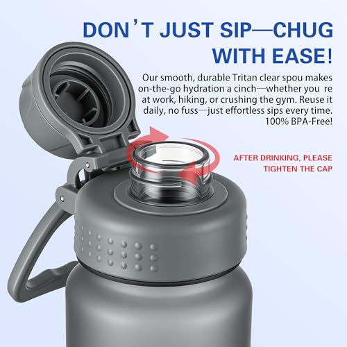 OLDLEY 32 oz Water Bottle with Handle, BPA-Free Tritan Reusable Sports Water Bottle with Leak-Proof Dust Lid, Wide Mouth, Cup Holder Friendly, Half Frosted Clear Bottle for Gym, Travel, Work,Gray - color: Gray