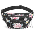 CXWMZY Fanny Packs For Women & Men Waist Pack Hip Bum Bag with Multi-Pockets Large Capacity Waterproof Casual Bum Bag for Disney Traveling Casual Cycling Running Hiking - color: Black_Flower