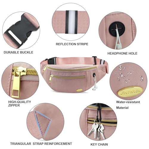 Entchin Water-Resistant Fanny Pack, 4-Zipper Belt Bag - color: Mini Pink