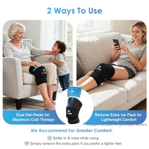 ComfiTECH Dual-Gel Knee Ice Sleeve, 30-Min Cooling Wrap for Thigh, XL - size: Extra Large
