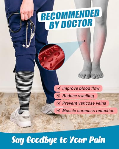 6 Pairs Compression Socks for Women & Men 15-20mmHg Knee High Socks - color: 10 - Black, size: Small-Medium